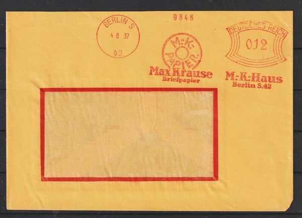 12 Pfennig Freistempel Brief "M.-K.-Haus" BERLIN 4.8.37  (s24130)