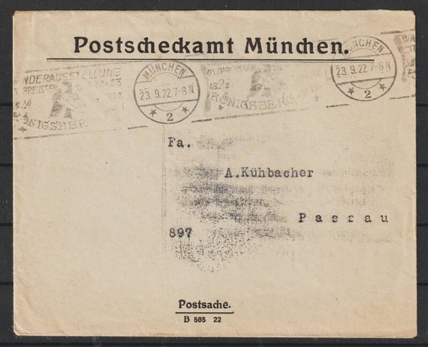 Brief  "Postscheckamt München", MÜNCHEN 23.9.22  (s24130)