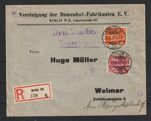 Einschreiben Drucksache  BERLIN 29.8.22, geprüft  (s24131)