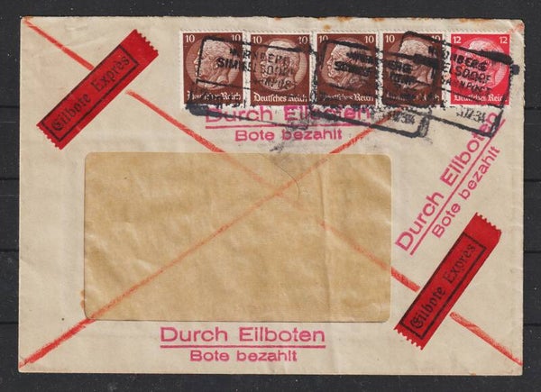 MiNr. 486, 487 auf Eilboten Express Brief, Bahnpoststempel  NÜRNBERG - SIMMELSDORG  (s24131)