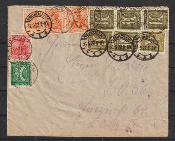 MiNr. 141, 159, 162 auf Brief NEUKÖLN 31.5.22  (s24132)