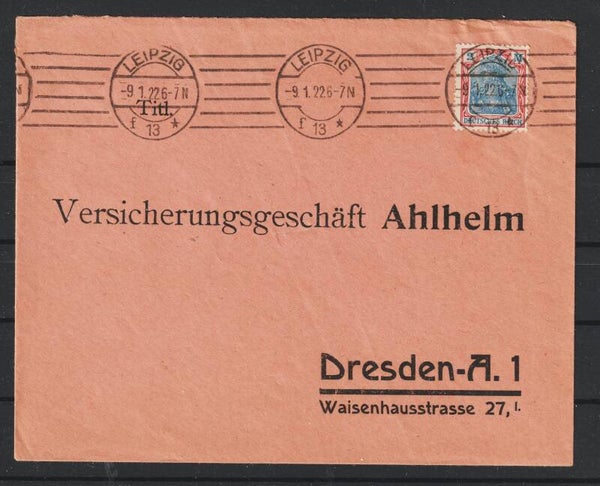 MiNr. 152 Einzelfrankatur auf Brief LEIPZIG  9.1.22  (s24133)
