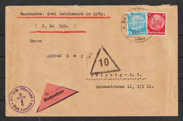 MiNr. 521, 519  auf Nachnahme Brief  BAD LAUSICK 30.4.37  (s24133)