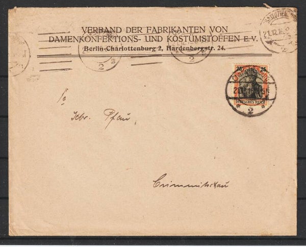 MiNr. 88 I auf Brief   CHARLOTTENBURG  21.12.16  (s24137)