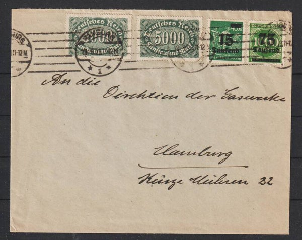 MiNr. 256, 279, 288 auf Brief HAMBURG  19.9.23  (s24141)