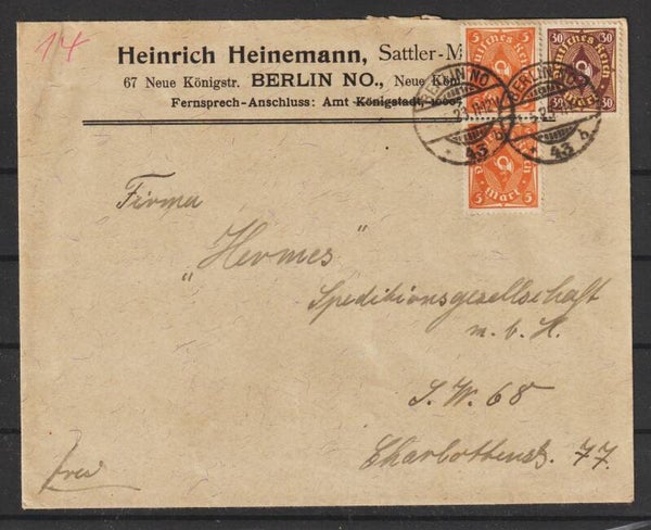 MiNr. 208 PI auf Brief  BERLIN 1.5.23, geprüft BPP  (s24142)