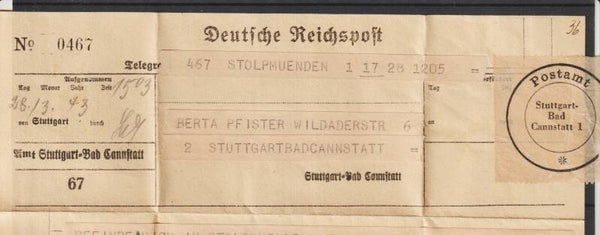 Telegram Stuttgart-Bad Canstatt 1943  (s24144)