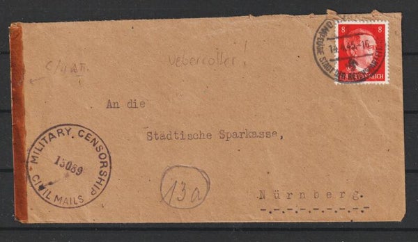 MiNr. 786 Brief NÜRNBERG 14,4.45, Überroller !  (s24145)