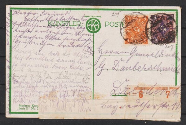 MiNr. 205, 207 auf Künstlerkarte GERA 28.2.23   (s24146)
