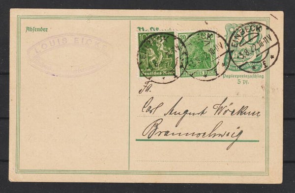 Ganzsache P 140 ZuF, EINBECK 3.8.22  (s24152)