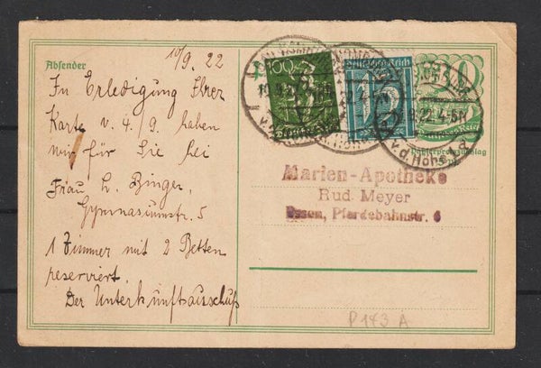 Ganzsache P 143 A ZuF, BAD HOMBURG 10.9.22  (s24152)