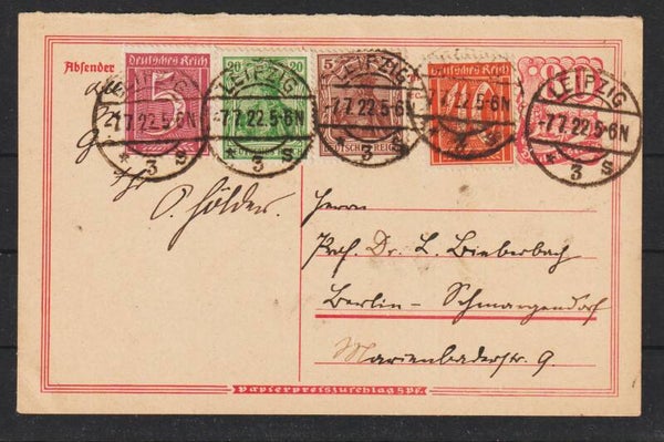 Ganzsache P 145 F ZuF, LEIPZIG 7.7.22  (s24152)