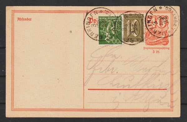 Ganzsache P 141 mit ZuF, DENKINGEN  3.AUG.22  (s24153)