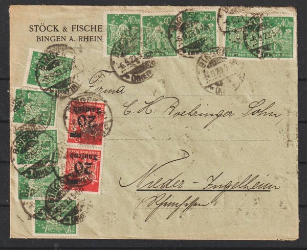 Brief "Stöck & Fischer"  BINGEN 6.9.23, Firmenlochung S&F (s24154)