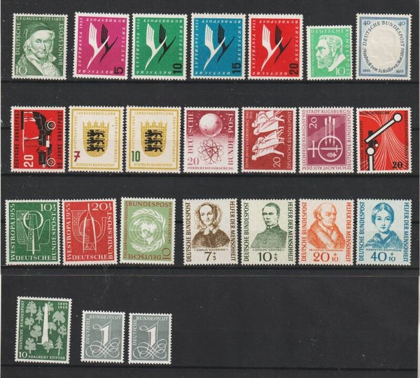 Jahrgang 1955, MiNr. 204, 205-208, 209-211, 212-213, 214-216, 217-218, 219-221, 222-225, 226x/y postfrisch ** (s24156)
