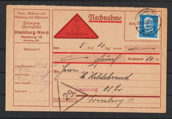 MiNr. 416 auf Nachnahme Karte HAMBURG 20.10.28  (s24157)
