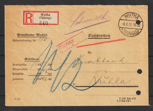 R-Brief "Protestierter Wechsel" WUTHA  8.8.33  (s24164)