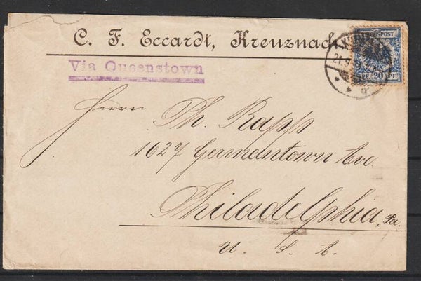 MiNr. 48 EF auf Brief  KRENZNACH 24.9.96 in die USA  (s24167)