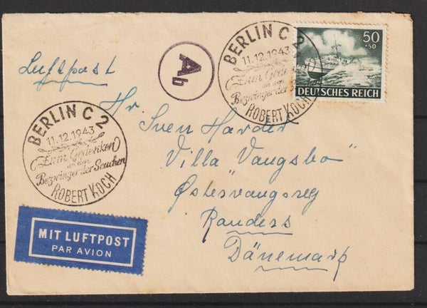 MiNr. 842 EF auf Luftpost Brief  BERLIN 11.12.43  (s24167)