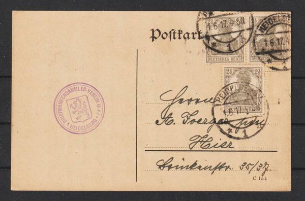 MiNr. 98 MeF auf Postkarte "Briefmarkensammler-Verein" HEIDELBERG 1.6.17  (s24169)