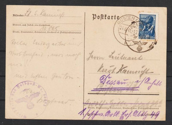 Felpost Postkarte, Feldpoststempel + GÜSTEN 24.6.41   (s24172)