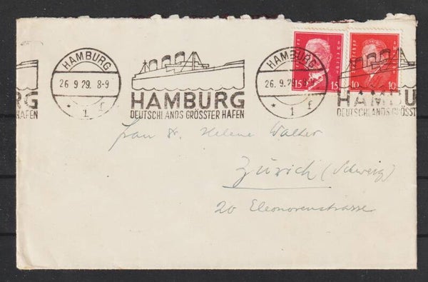 MiNr. 413, 414 auf Brief Hamburg  26.9.29  (s24173)