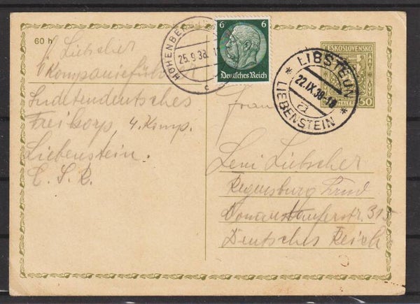 Ganzsache LIEBENSTEIN 22.IX.38 (s24173)