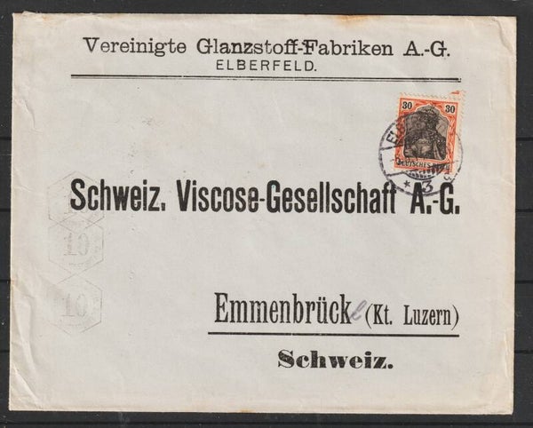 MiNr. 89 I  Brief, Custos Portokontroll Stempel,  ELBERFELD 5.5.14 (s24175)