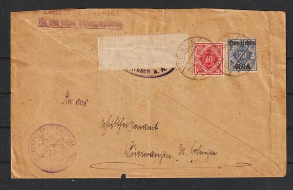 doppelt verwendeter Brief, DR MiNr. D 55, Württ. MiNr. 153  TÜBINGEN 22.4.21    (s24180)