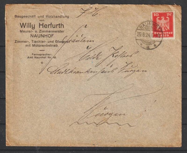 MiNr. 357 auf Brief  NAUMHOF 29.8.24   (s24184)