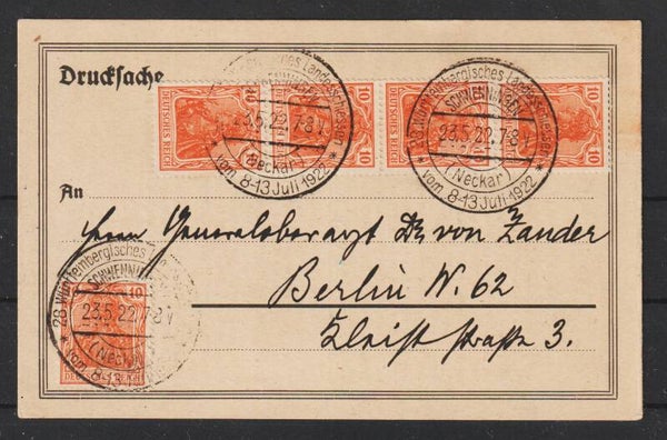 MiNr. 141 MeF auf Drucksache, SST SCHWEINIGEN 23.5.22 mit Zudruck    (s24185)
