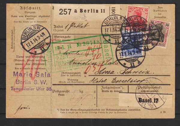 MiNr. 86 I, 87 I, 91 I auf Paketkarte BERLIN  17.1.14  (s24186)