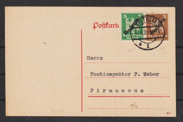 MiNr. D 105, 106 Postkarte STUTTGART 17.8.25  (s24187)