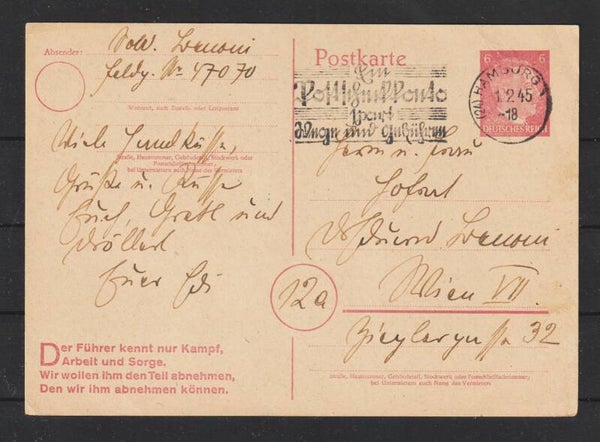 Ganzsache P 314  HAMBURG 1.2.45  (s24187)