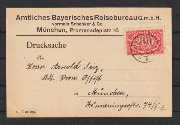 MiNr. 248 auf Drucksache "Bayrisches Reisebureau" MÜNCHEN 18.8.23  (s24191)