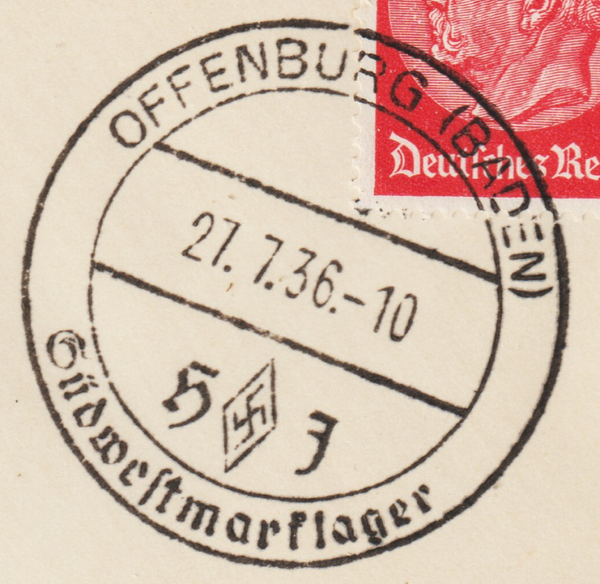 SST "Offenbach (BADEN) 27.7.36  Südwestmarklager der HJ"  (s24192)