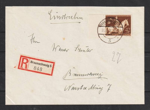 MiNr. 854 auf R-Brief BRAUNSCHWEIG  31.7.43   (s24194)