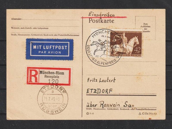 MiNr. 854 auf R-Postkarte MÜNCHEN 25.7.43  (s24194)