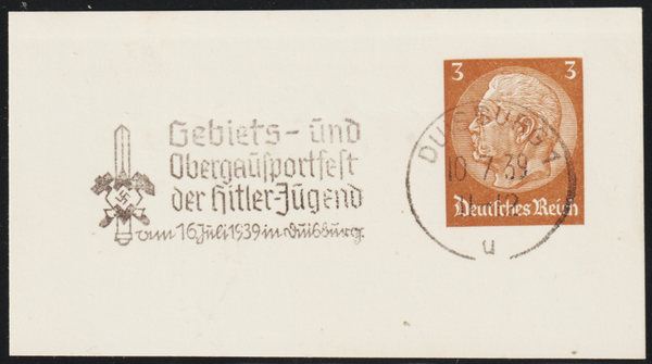 Briefstück, "Gebiets- und Obergaufest der Hitlerjugend 16.Juli 1939 in Duisburg"   (s24194)