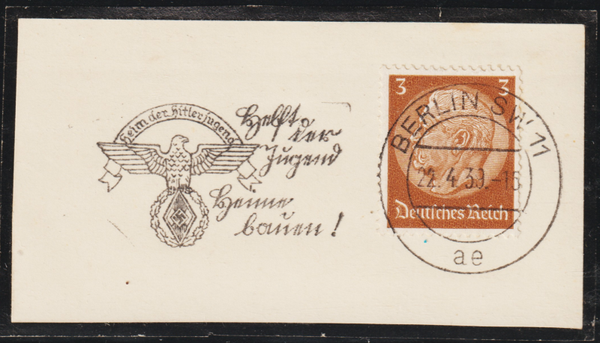 Briefstück, "Helft der Jugend Heime bauen, Heim der Hitlerjugend"   (s24194)