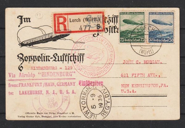 R-Karte LUFTSCHIFF LZ 129 von Lorch nach New Kensington / USA  (s24195)