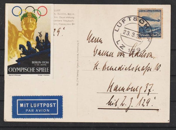Zeppelikarte LUFTSCHIFF LZ 129 Bord/Passagierpost  23.3.36  (s24195)