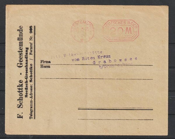 20 Mark Freistempel Drucksache “F. Schottke Seefischgrosshandlung" GEESTERMÜNDE 8.3.23  (s24197)