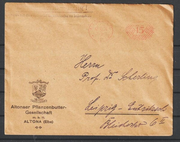 15 Pfennig Freistempel Drucksache "Pflanzenbutter-Gesellschaft" ALTONA 13.11.21     (s24200)