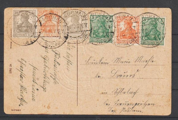 MiNr. 98, 99, 85 auf Postkarte  PARCHAU  15.10.20   (s26001)