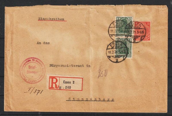 MiNr. 85, D 30 MiF auf R-Brief  ESSEN 11.2.21  (s26003)