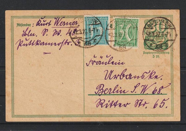 Ganzsache P 140 mit ZuF, BERLIN 2.3.22  (s26003)
