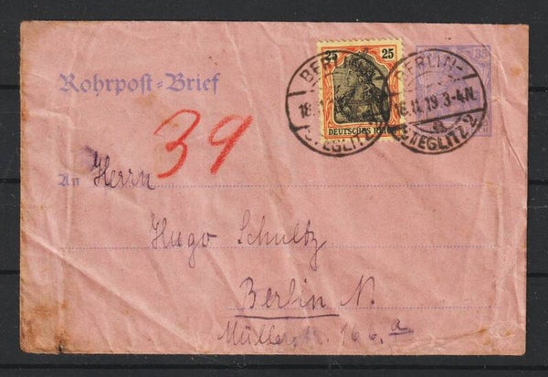 Rohrpost Umschlag RU 8  ZuF, BERLIN  18.11.19  (s26003)