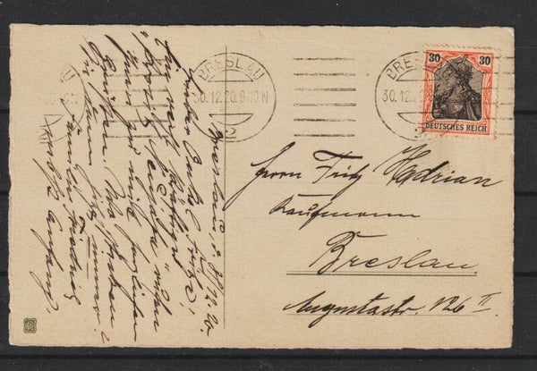 MiNr. 89 auf Postkarte BRESLAU 30.12.20 (s26005)