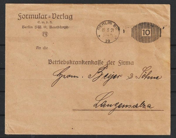 Freistempel 10 Pfennig "Formular-Verlag" BERLIN 19.3.21  (s26005)